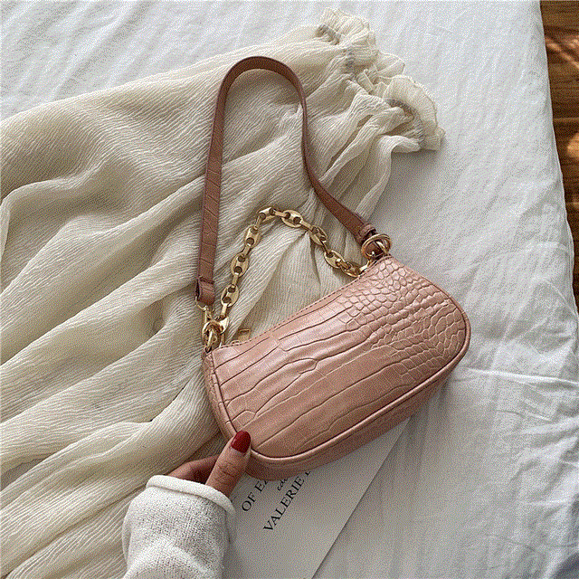 2021 High quality Crocodile Pattern Baguette bags PU Leather Handbags For Women Chain Handbag