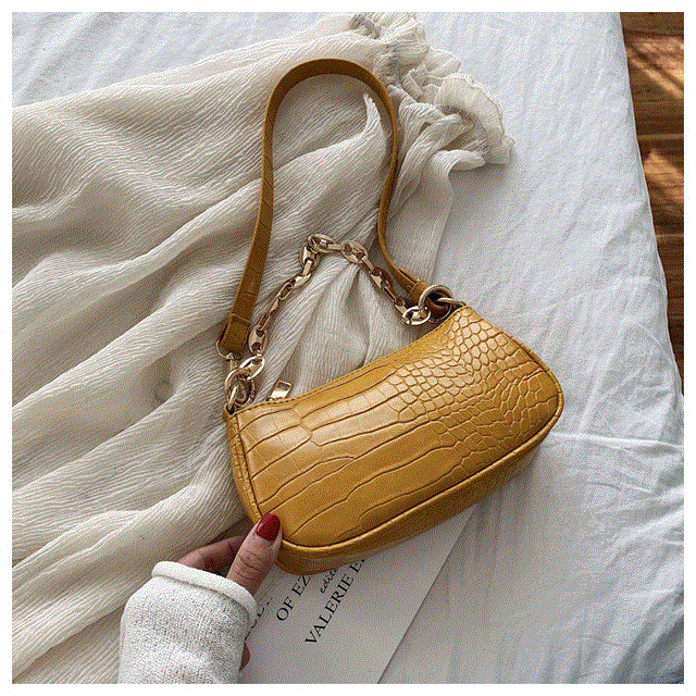 2021 High quality Crocodile Pattern Baguette bags PU Leather Handbags For Women Chain Handbag
