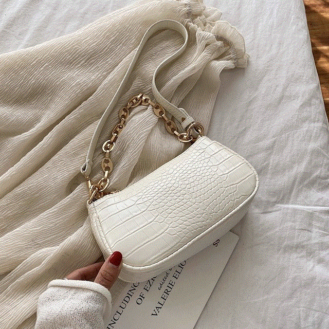 2021 High quality Crocodile Pattern Baguette bags PU Leather Handbags For Women Chain Handbag