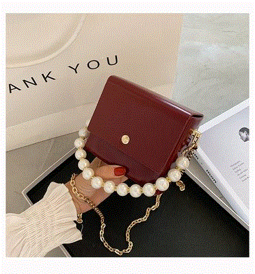 2021 High quality Mini solid color soft PU Leather pearl Chain Crossbody Bags Women  High quality  women handbags