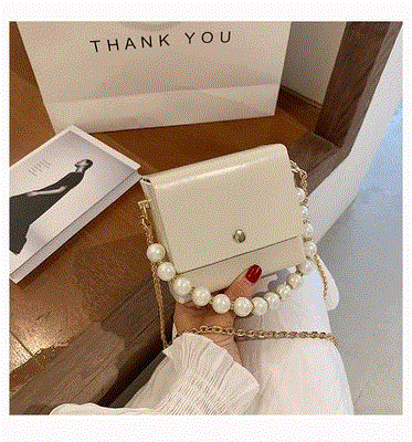 2021 High quality Mini solid color soft PU Leather pearl Chain Crossbody Bags Women  High quality  women handbags