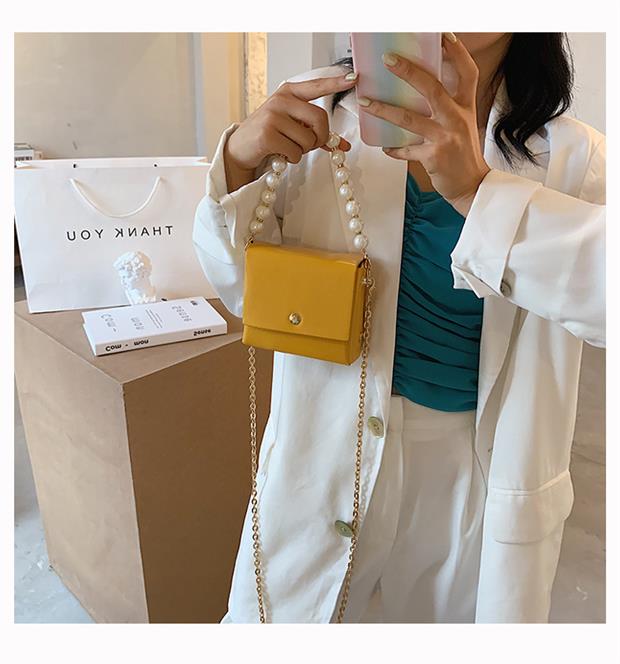 2021 High quality Mini solid color soft PU Leather pearl Chain Crossbody Bags Women  High quality  women handbags
