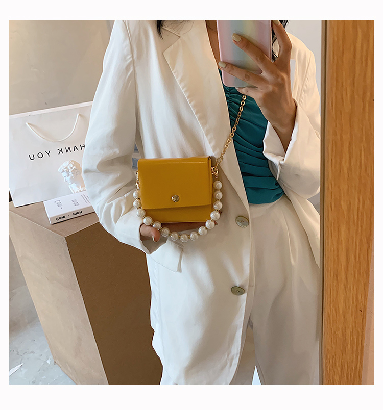 2021 High quality Mini solid color soft PU Leather pearl Chain Crossbody Bags Women  High quality  women handbags