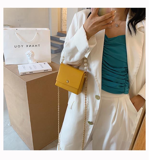 2021 High quality Mini solid color soft PU Leather pearl Chain Crossbody Bags Women  High quality  women handbags