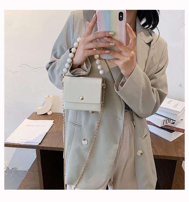 2021 High quality Mini solid color soft PU Leather pearl Chain Crossbody Bags Women  High quality  women handbags