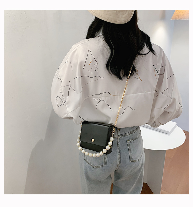 2021 High quality Mini solid color soft PU Leather pearl Chain Crossbody Bags Women  High quality  women handbags