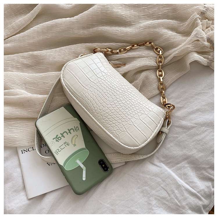 2021 High quality Crocodile Pattern Baguette bags PU Leather Handbags For Women Chain Handbag