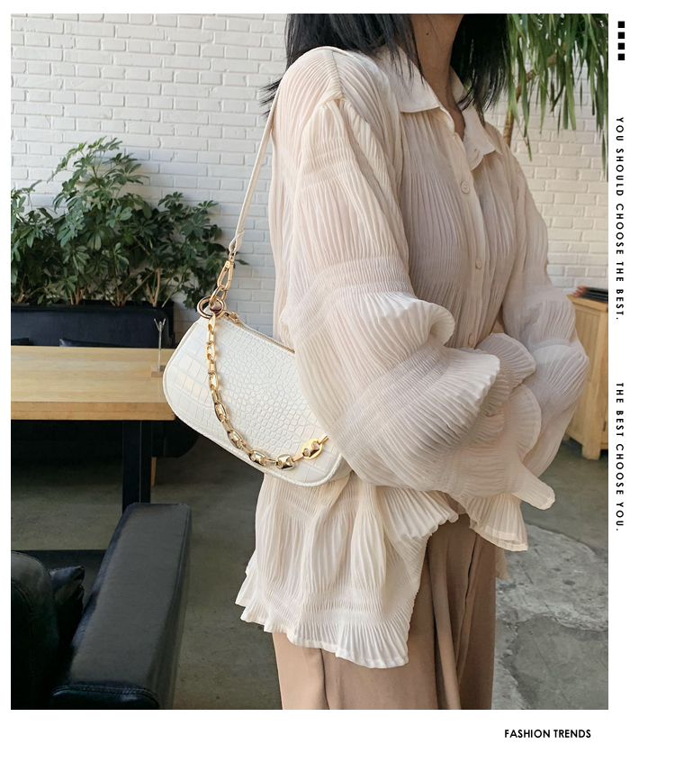 2021 High quality Crocodile Pattern Baguette bags PU Leather Handbags For Women Chain Handbag