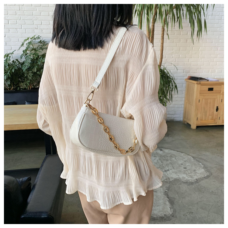 2021 High quality Crocodile Pattern Baguette bags PU Leather Handbags For Women Chain Handbag