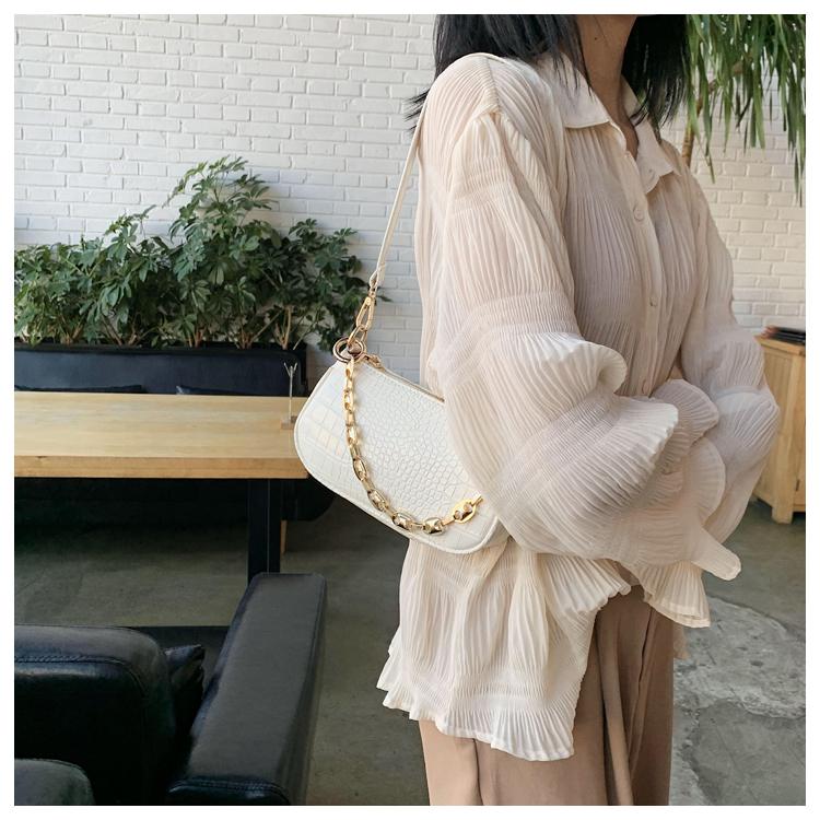 2021 High quality Crocodile Pattern Baguette bags PU Leather Handbags For Women Chain Handbag