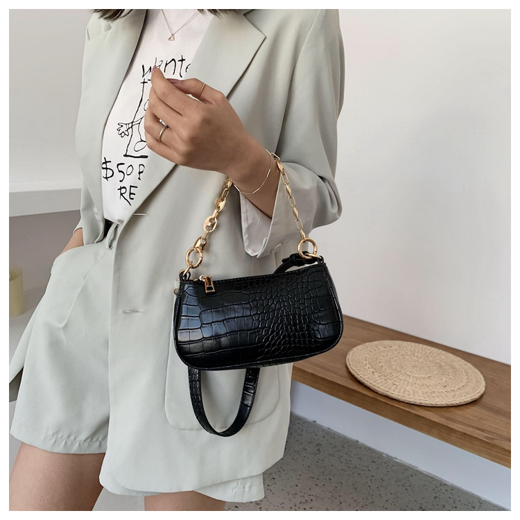 2021 High quality Crocodile Pattern Baguette bags PU Leather Handbags For Women Chain Handbag