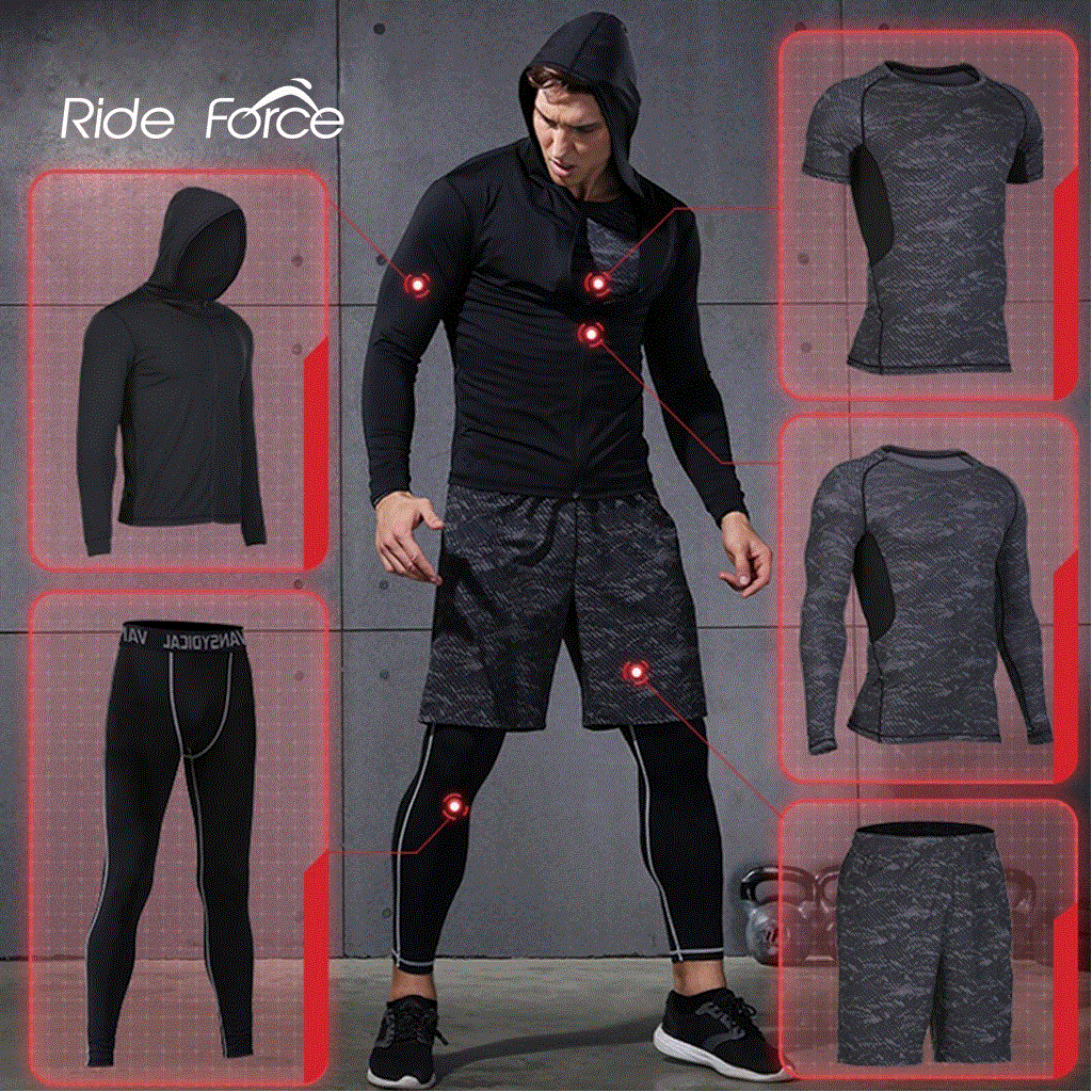 2021 High quality 5 Pcs/Set Men Tracksuit Sports Suit Gym Fitness Compression Clothes Running Jogging Sport Wear