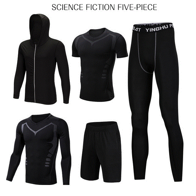 2021 High quality 5 Pcs/Set Men Tracksuit Sports Suit Gym Fitness Compression Clothes Running Jogging Sport Wear