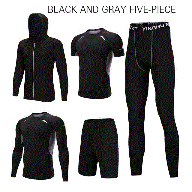 2021 High quality 5 Pcs/Set Men Tracksuit Sports Suit Gym Fitness Compression Clothes Running Jogging Sport Wear