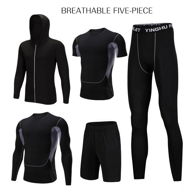2021 High quality 5 Pcs/Set Men Tracksuit Sports Suit Gym Fitness Compression Clothes Running Jogging Sport Wear
