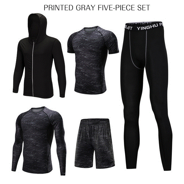 2021 High quality 5 Pcs/Set Men Tracksuit Sports Suit Gym Fitness Compression Clothes Running Jogging Sport Wear