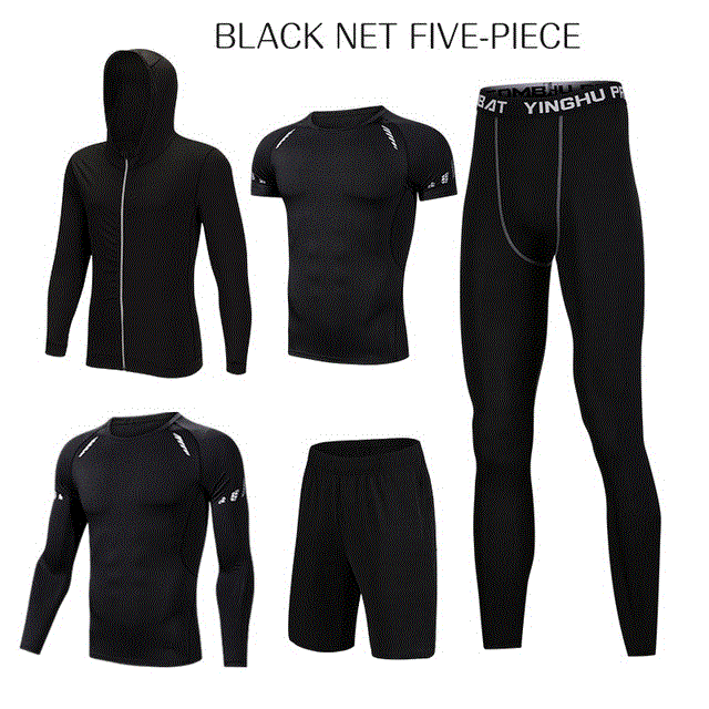 2021 High quality 5 Pcs/Set Men Tracksuit Sports Suit Gym Fitness Compression Clothes Running Jogging Sport Wear