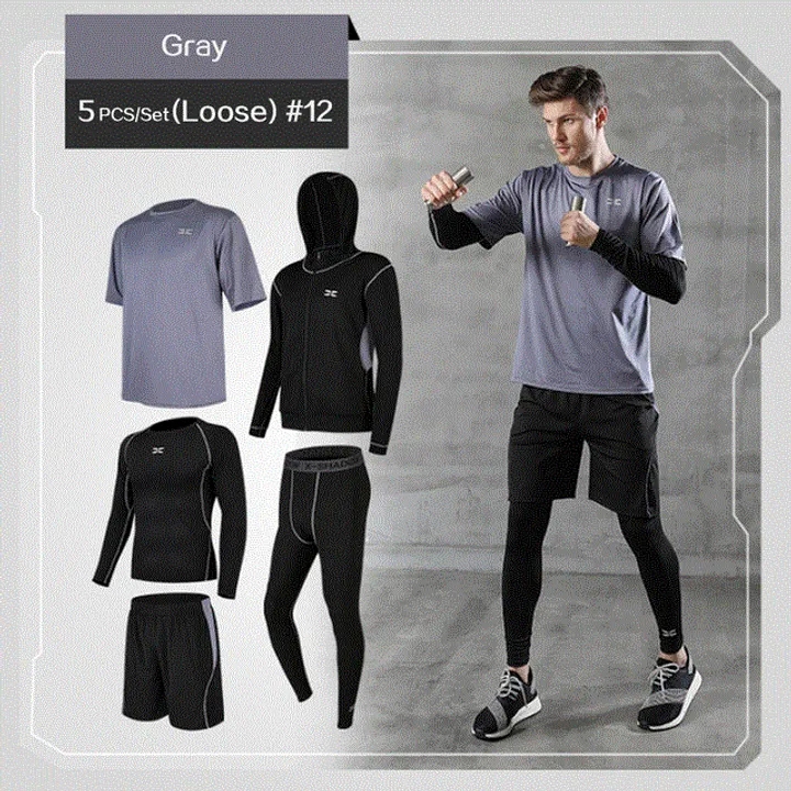 2021 High quality 5 Pcs Men's Suits Gymwear Running Jogging Sport Wear Exercise Workout Tights