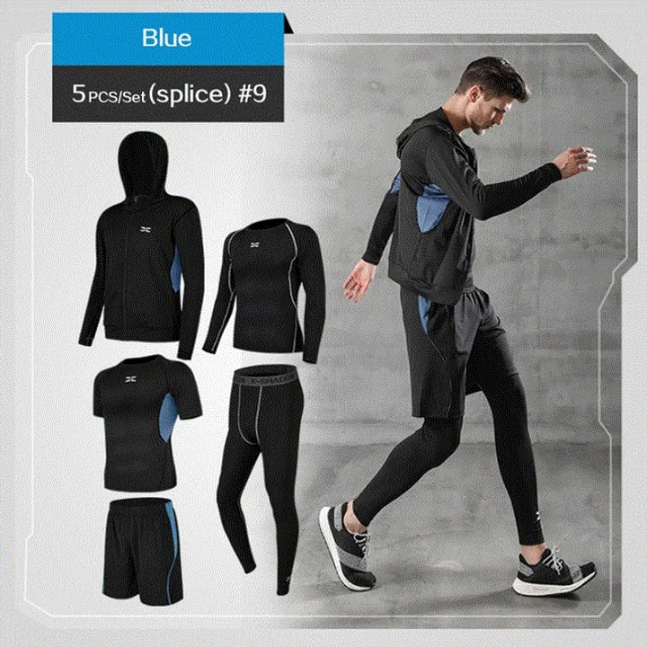 2021 High quality 5 Pcs Men's Suits Gymwear Running Jogging Sport Wear Exercise Workout Tights
