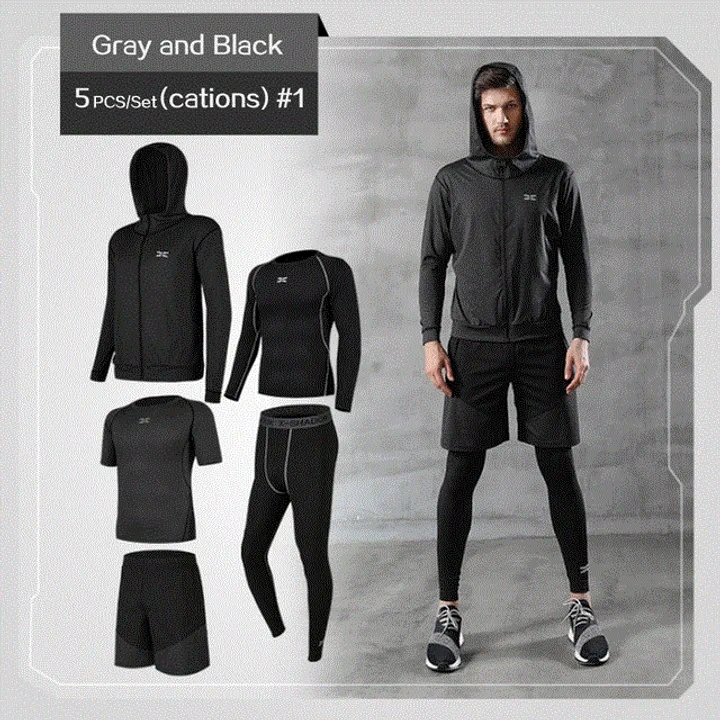 2021 High quality 5 Pcs Men's Suits Gymwear Running Jogging Sport Wear Exercise Workout Tights