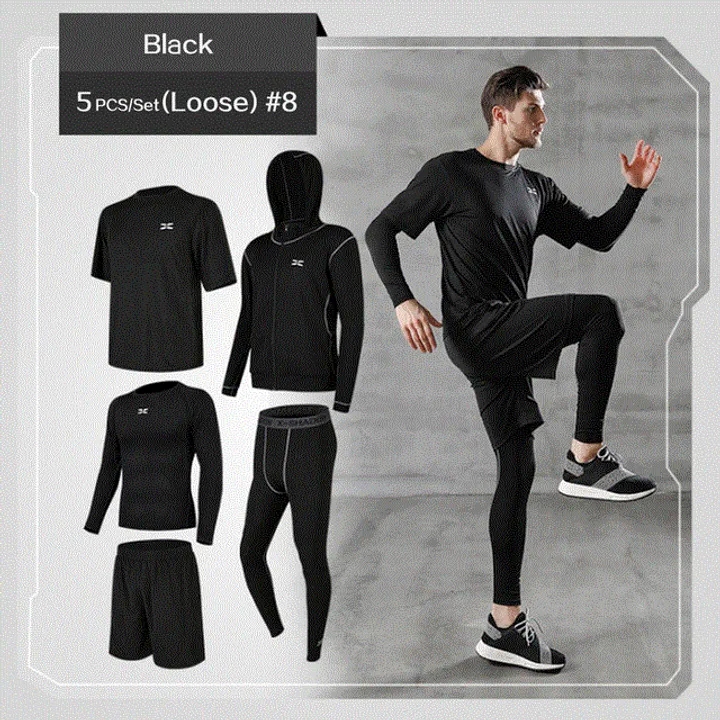 2021 High quality 5 Pcs Men's Suits Gymwear Running Jogging Sport Wear Exercise Workout Tights