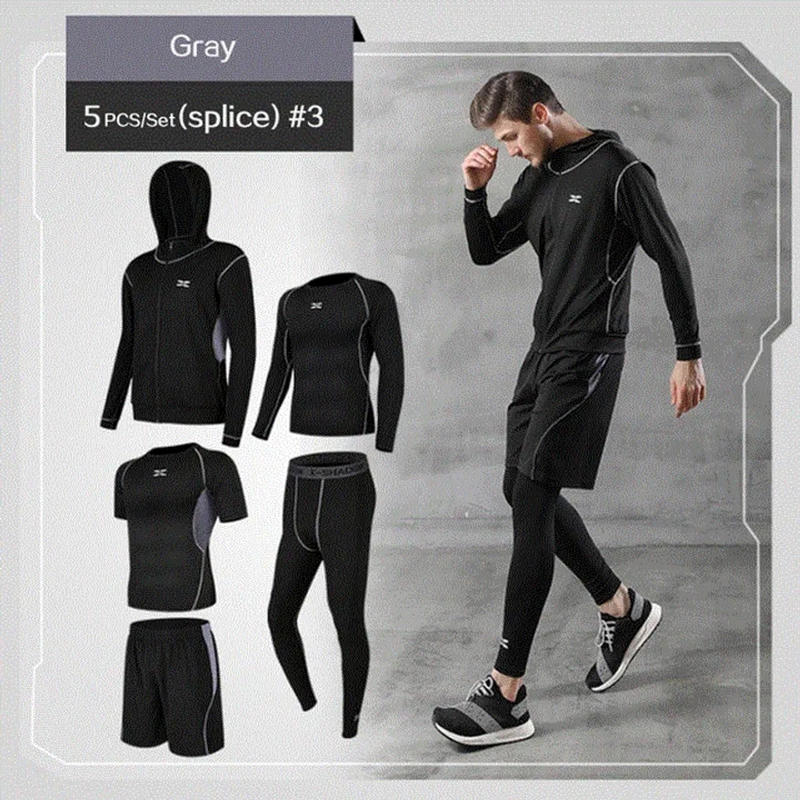 2021 High quality 5 Pcs Men's Suits Gymwear Running Jogging Sport Wear Exercise Workout Tights