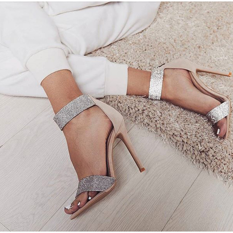 2021 High quality Women Sandals Woman Pumps Party Pointed Toe Rhinestone Plus Size Dress Sandals
