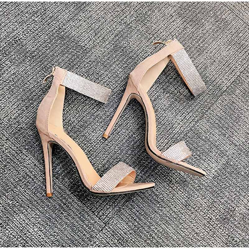 2021 High quality Women Sandals Woman Pumps Party Pointed Toe Rhinestone Plus Size Dress Sandals