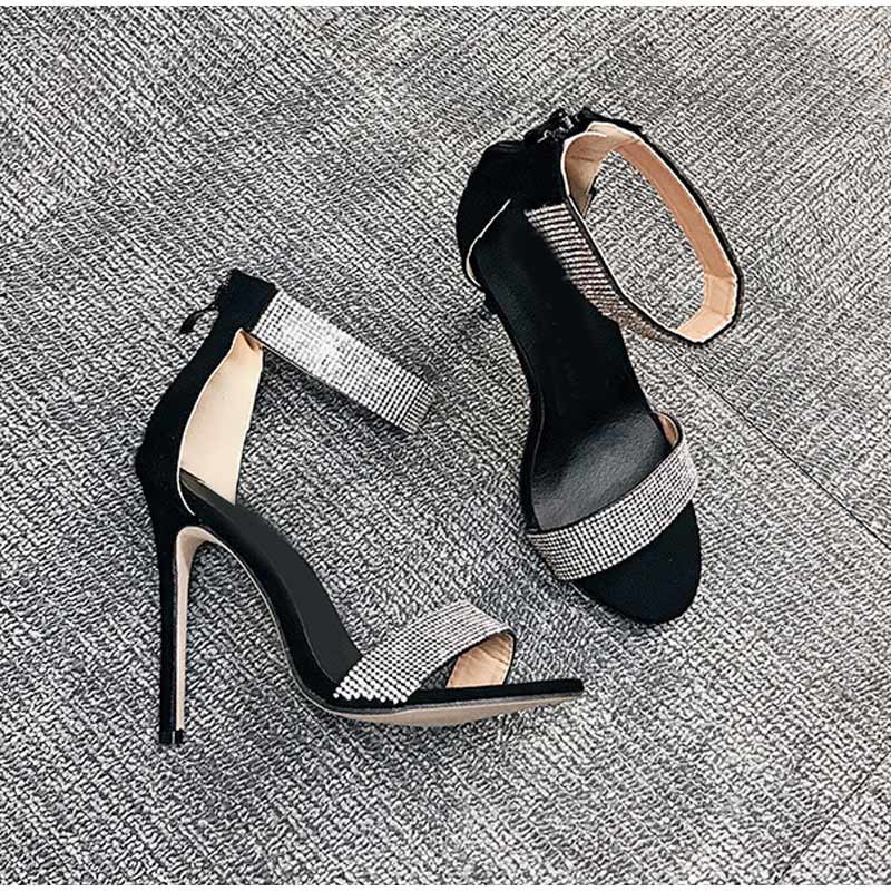 2021 High quality Women Sandals Woman Pumps Party Pointed Toe Rhinestone Plus Size Dress Sandals