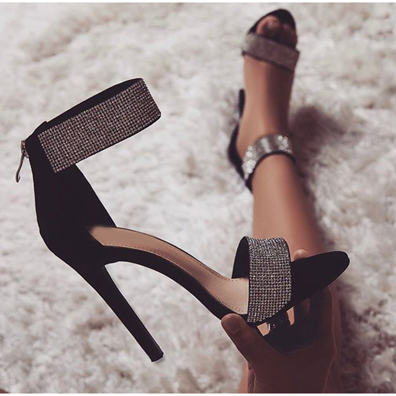 2021 High quality Women Sandals Woman Pumps Party Pointed Toe Rhinestone Plus Size Dress Sandals