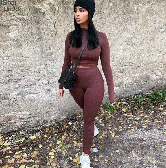 2021 High quality Women Gymwear Matching Sets Fall Long Sleeve Tops Tees and Leggings 2 Two Piece Gymwear