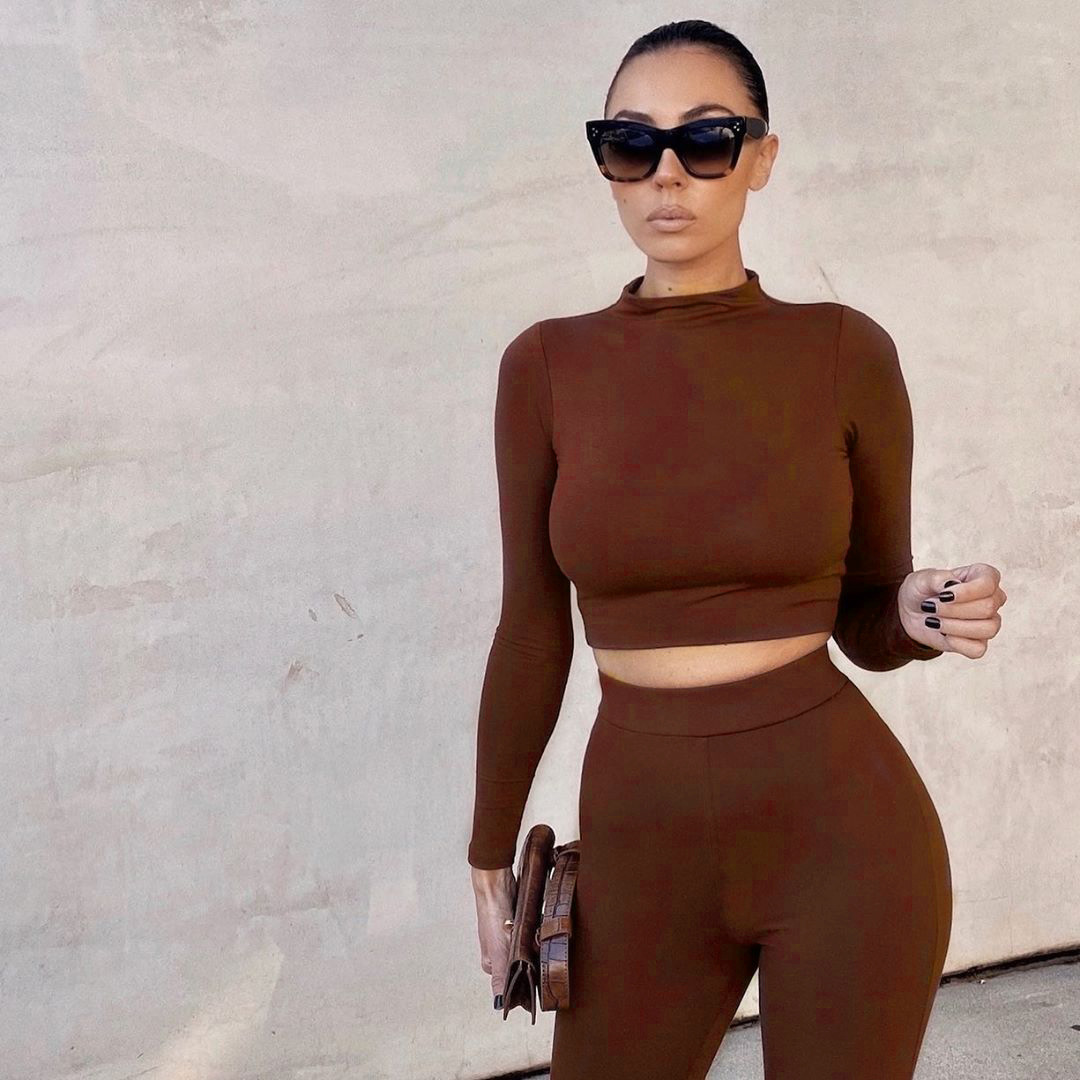 2021 High quality Women Gymwear Matching Sets Fall Long Sleeve Tops Tees and Leggings 2 Two Piece Gymwear