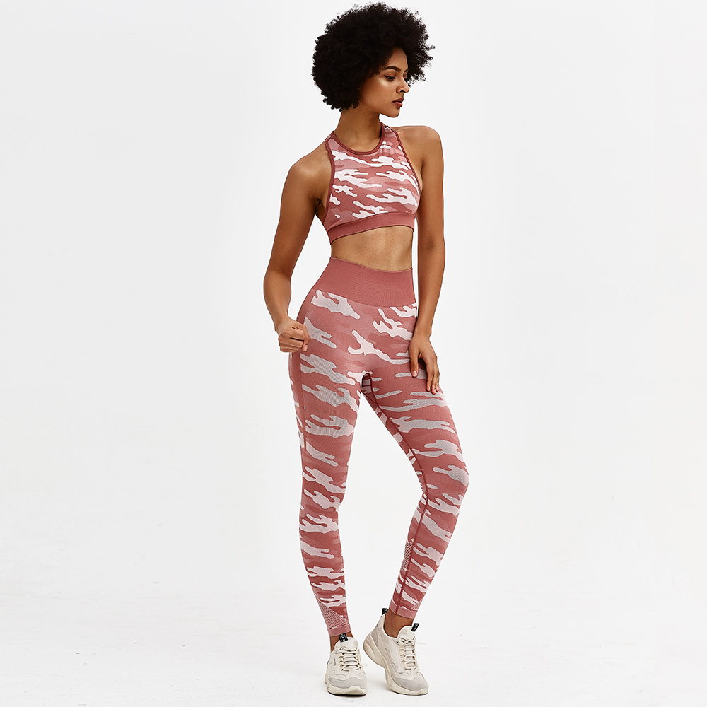 2021 High quality Camouflage Women Quick Dry Gymwear Running Fitness Sportswear Top Gym Bra and Leggings
