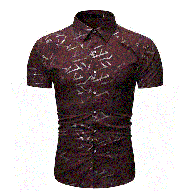 2021 High quality Mens Bronzing Geometric Shirts Slim Fit Short Sleeve Shirt Men Casual Shirts