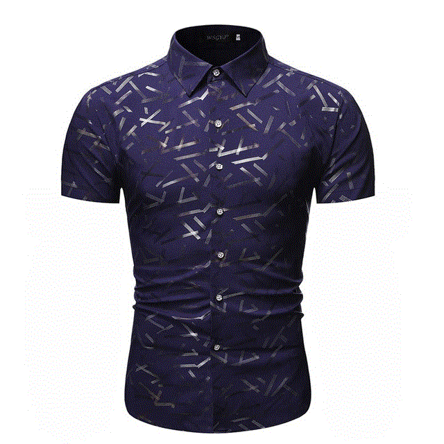 2021 High quality Mens Bronzing Geometric Shirts Slim Fit Short Sleeve Shirt Men Casual Shirts