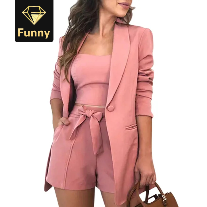 Elegant Office Lady Suit Blazer+Camis+Shorts Women Blazer High Waist Shorts Casual 3 Piece suits