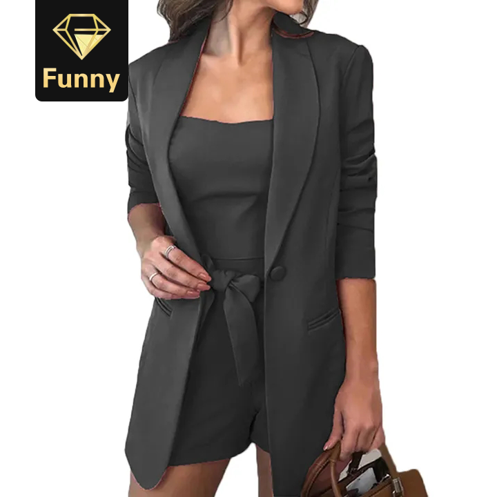 Elegant Office Lady Suit Blazer+Camis+Shorts Women Blazer High Waist Shorts Casual 3 Piece suits