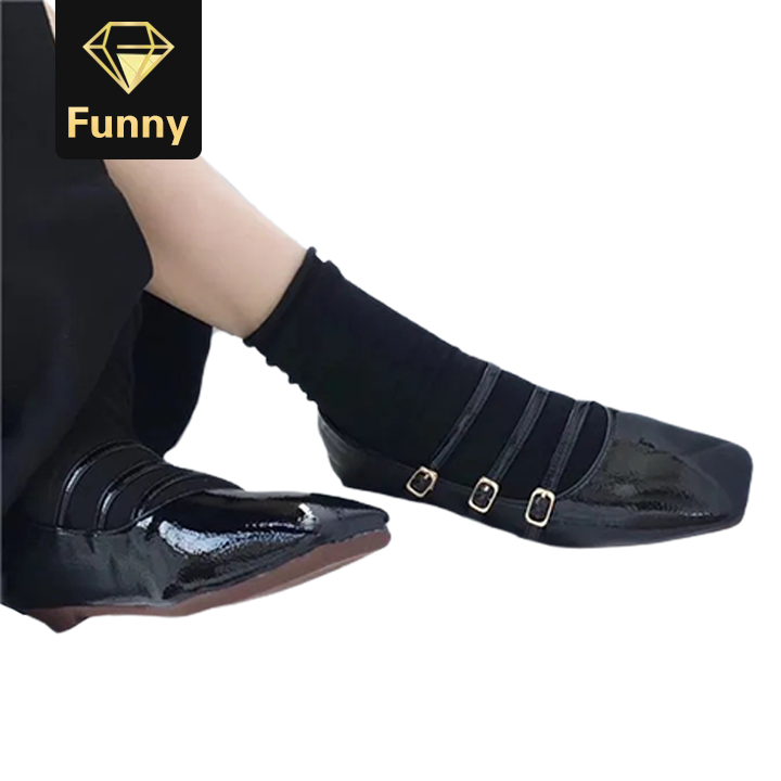 2021 High quality women flats buckle strap square toe ballet flats narrow band single flats