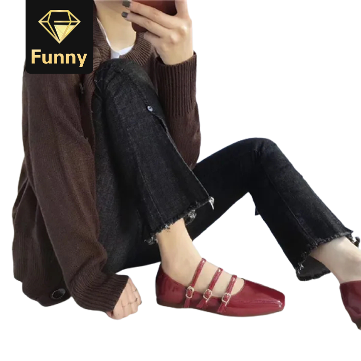 2021 High quality women flats buckle strap square toe ballet flats narrow band single flats
