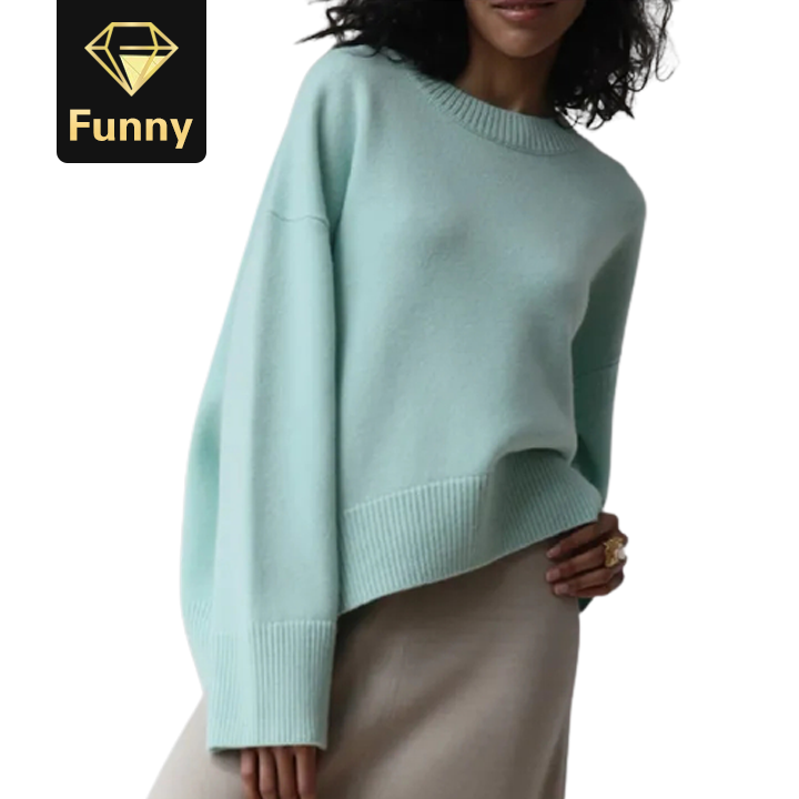 2021 High quality Women Loose Casual Solid Sweaters Women Full Sleeve Round Neck Tops