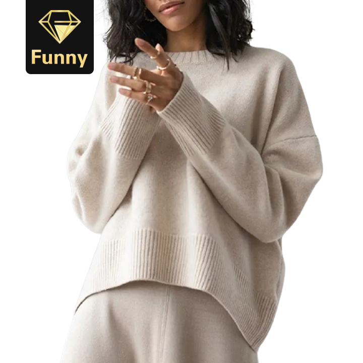 2021 High quality Women Loose Casual Solid Sweaters Women Full Sleeve Round Neck Tops