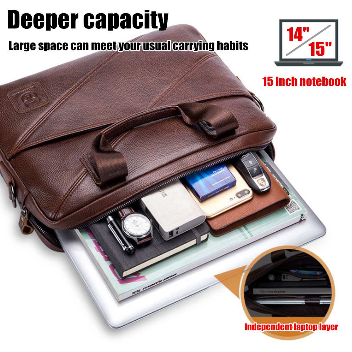 2021 High quality Men Briefcase Bag Genuine Leather 15 inch Laptop Bag Business Tote Briefcase