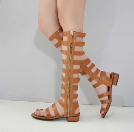 2021 High quality Summer Women Sandals Open Toe Knee High Sandals Boots Zipper Flat Casual Sandals