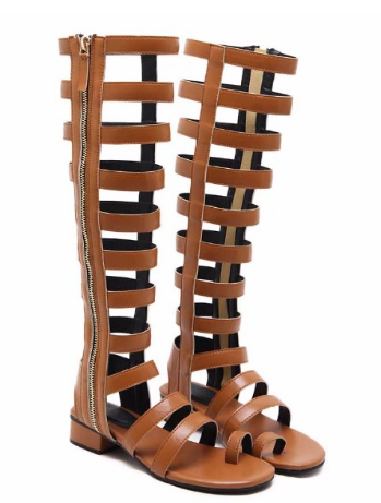 2021 High quality Summer Women Sandals Open Toe Knee High Sandals Boots Zipper Flat Casual Sandals