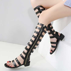 2021 High quality Summer Women Sandals Open Toe Knee High Sandals Boots Zipper Flat Casual Sandals