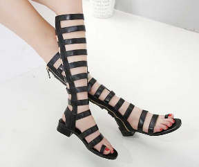 2021 High quality Summer Women Sandals Open Toe Knee High Sandals Boots Zipper Flat Casual Sandals