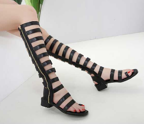 2021 High quality Summer Women Sandals Open Toe Knee High Sandals Boots Zipper Flat Casual Sandals
