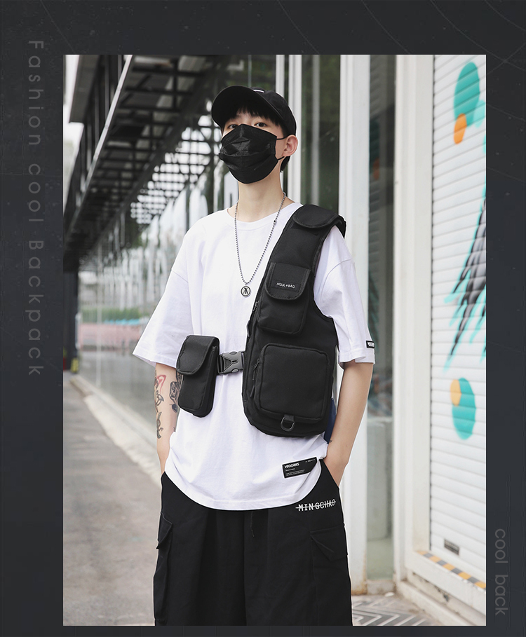 2021 High quality Men Hip-Hop Vest Bag Retro Fashion Shoulder bag Removable Composite Chest Bag