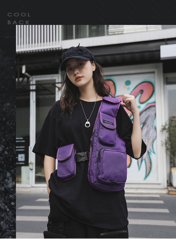 2021 High quality Men Hip-Hop Vest Bag Retro Fashion Shoulder bag Removable Composite Chest Bag