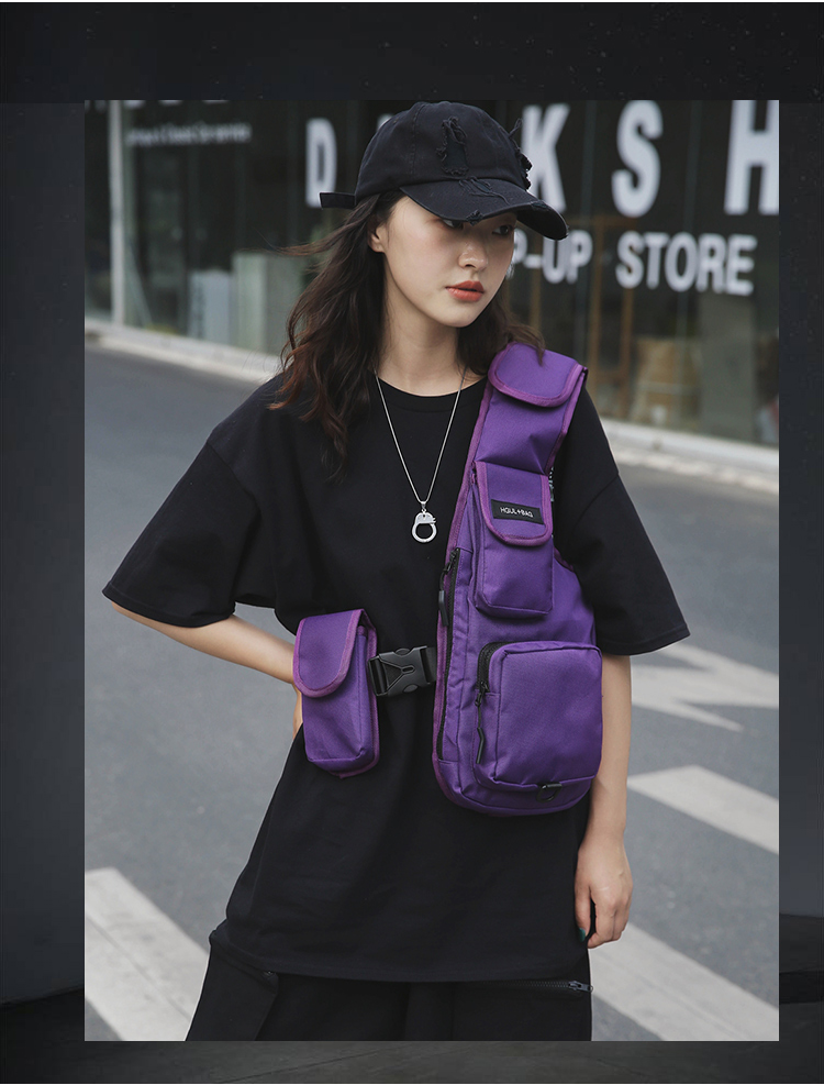 2021 High quality Men Hip-Hop Vest Bag Retro Fashion Shoulder bag Removable Composite Chest Bag